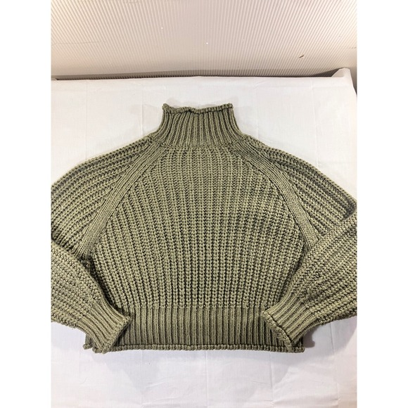 H&M Womens Chunky Knit Mock Neck Sweater Olive Green Size L Relaxed Fit - Picture 7 of 7